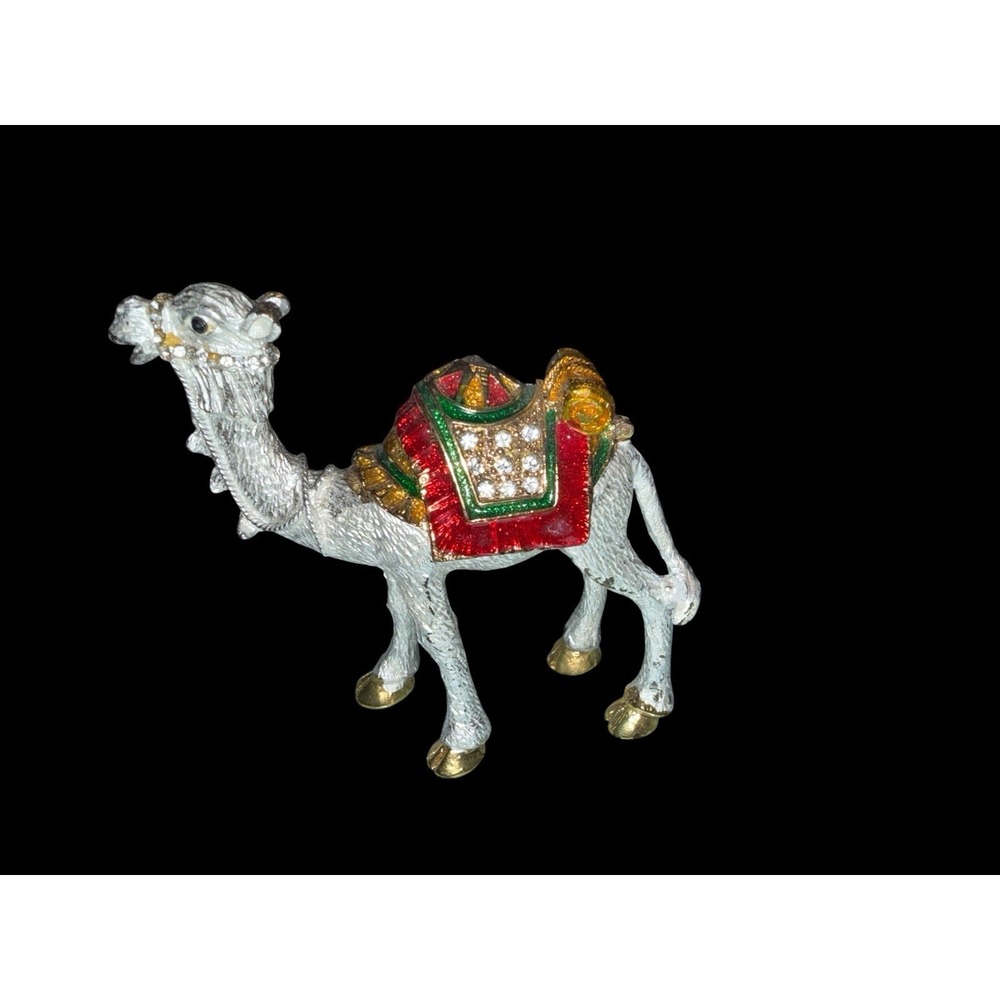 Collectables Jeweledโ Metal Enameled Camel Magnetic Trinket / Ring Box 4" Tall